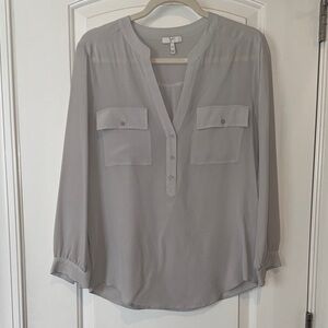 Joie Light Gray Blouse with Button Accents